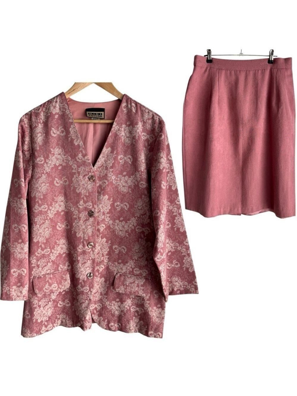 Vintage Niki Taylor Blazer + Skirt Set Sz L Pink Floral Suit Jacket Outfit Girly - Picture 1 of 16